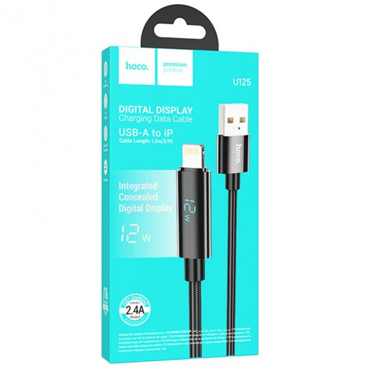 Дата кабель Hoco U125 Benefit 2.4A USB to Lightning with display (1.2m) Black - изображение 5