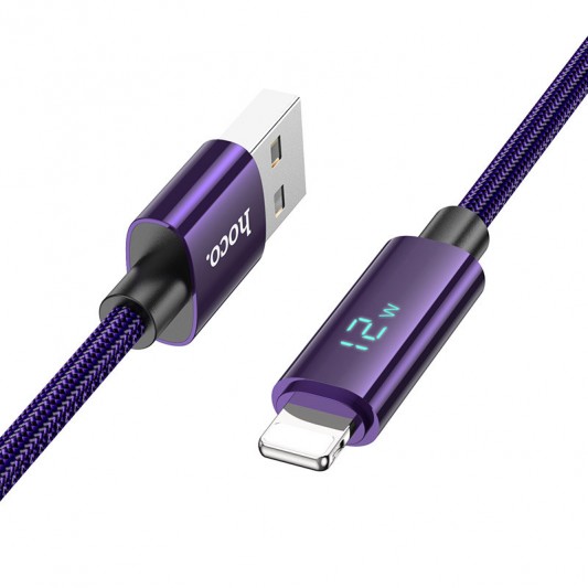 Дата кабель Hoco U125 Benefit 2.4A USB to Lightning with display (1.2m) Purple - зображення 1 