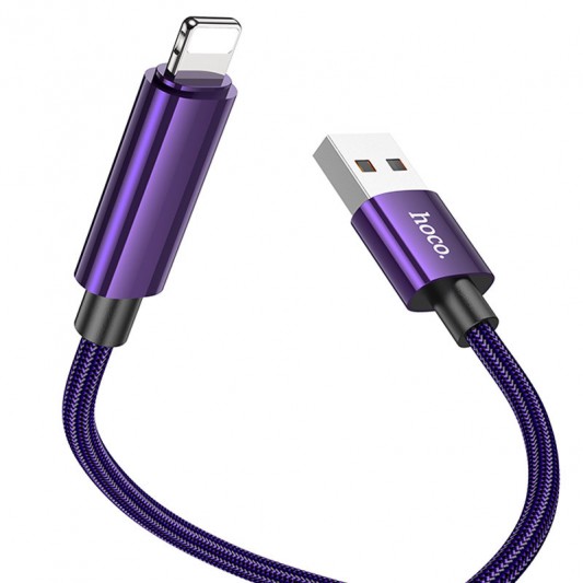 Дата кабель Hoco U125 Benefit 2.4A USB to Lightning with display (1.2m) Purple - зображення 2 