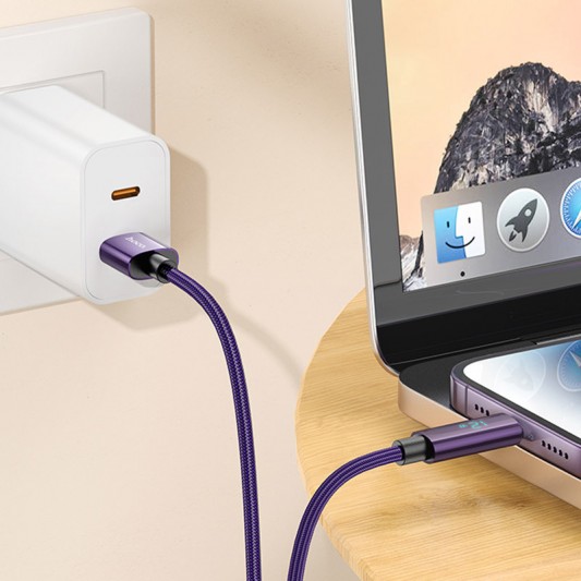 Дата кабель Hoco U125 Benefit 2.4A USB to Lightning with display (1.2m) Purple - зображення 3 