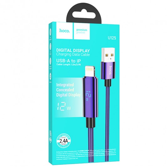 Дата кабель Hoco U125 Benefit 2.4A USB to Lightning with display (1.2m) Purple - зображення 4 