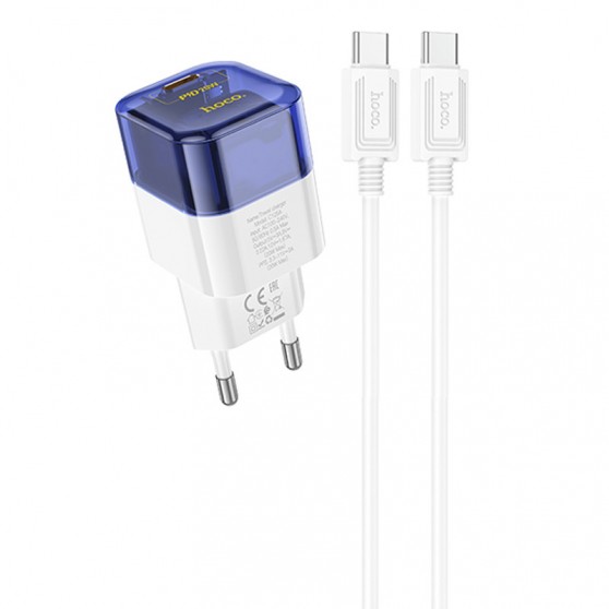 СЗУ Hoco C125A Transparent PD20W (1USB-C) + кабель Type-C to Type-C Transparent blue