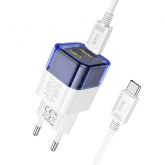 МЗП Hoco C125A Transparent PD20W (1USB-C) + кабель Type-C to Type-C Transparent blue - зображення 2 