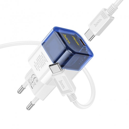 МЗП Hoco C125A Transparent PD20W (1USB-C) + кабель Type-C to Type-C Transparent blue - зображення 3 