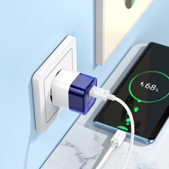 Блочок для зарядки Hoco C125A Transparent 1C PD20W + Type-C to Type-C, Transparent blue