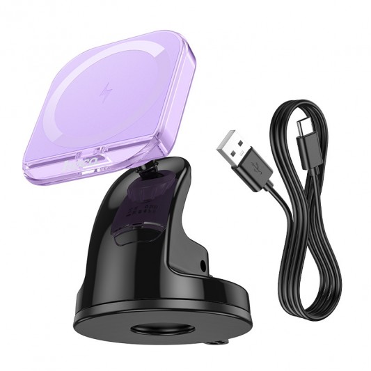 Автодержатель с БЗУ Hoco HW18 Crystal (center console) Romantic purple - изображение 1