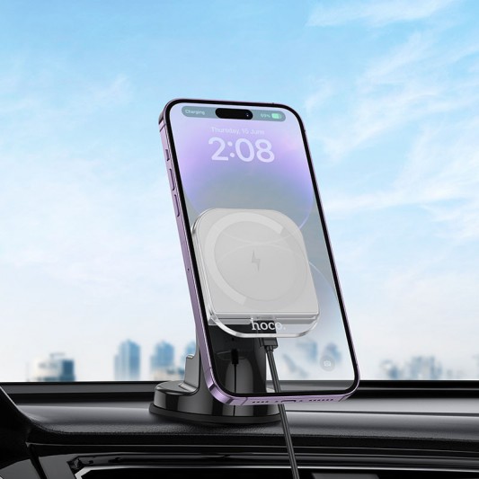 Автодержатель с БЗУ Hoco HW18 Crystal (center console) White - изображение 2