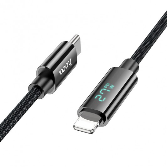 Дата кабель Hoco U125 Benefit 27W Type-C to Lightning with display (1.2m) Black - изображение 1