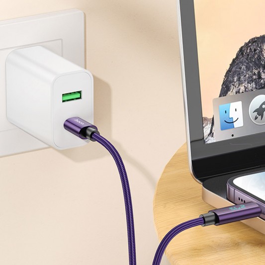Дата кабель Hoco U125 Benefit 27W Type-C to Lightning with display (1.2m) Purple - зображення 3 