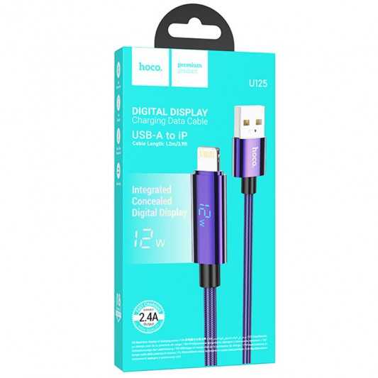 Дата кабель Hoco U125 Benefit 27W Type-C to Lightning with display (1.2m) Purple - зображення 4 