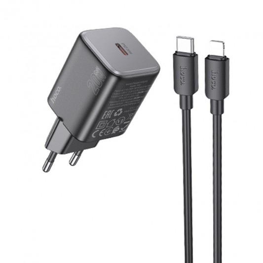СЗУ Hoco N40 Mighty PD20W (1USB-C) + кабель Type-C to Lightning Black