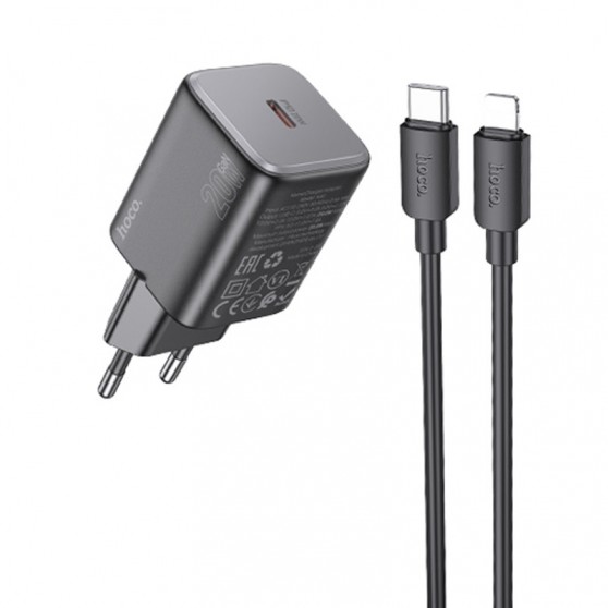СЗУ Hoco N40 Mighty PD20W (1USB-C) + кабель Type-C to Lightning Black