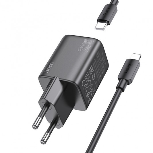 СЗУ Hoco N40 Mighty PD20W (1USB-C) + кабель Type-C to Lightning Black - изображение 1