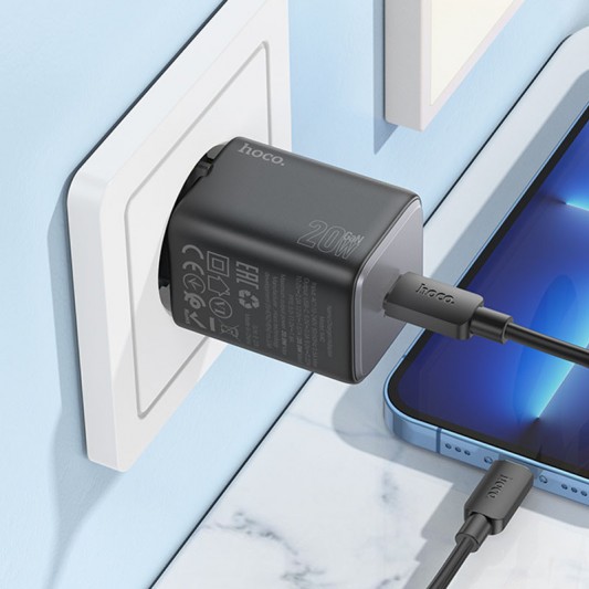 СЗУ Hoco N40 Mighty PD20W (1USB-C) + кабель Type-C to Lightning Black - изображение 3
