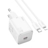 Блок для заряджання Hoco N40 Mighty 1C PD20W + Type to Lightning, White