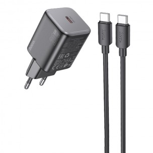 Блок питания Hoco N40 Mighty PD20W (1USB-C) + кабель Type-C to Type-C Black