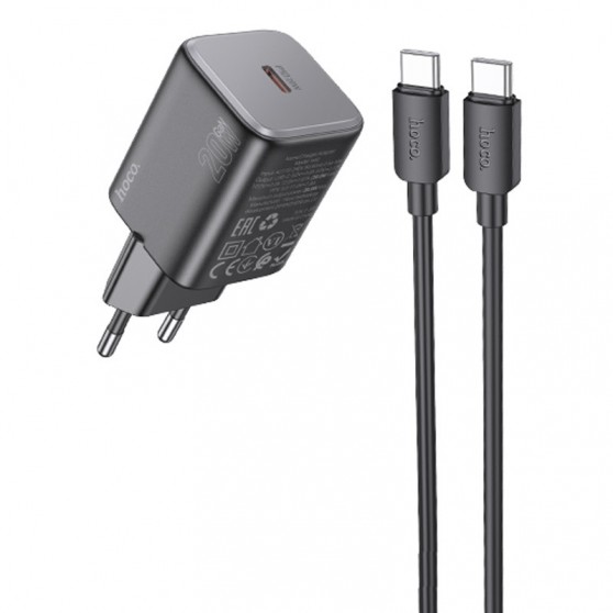 СЗУ Hoco N40 Mighty PD20W (1USB-C) + кабель Type-C to Type-C Black