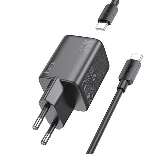 СЗУ Hoco N40 Mighty PD20W (1USB-C) + кабель Type-C to Type-C Black - изображение 1
