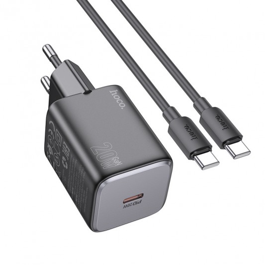 СЗУ Hoco N40 Mighty PD20W (1USB-C) + кабель Type-C to Type-C Black - изображение 2