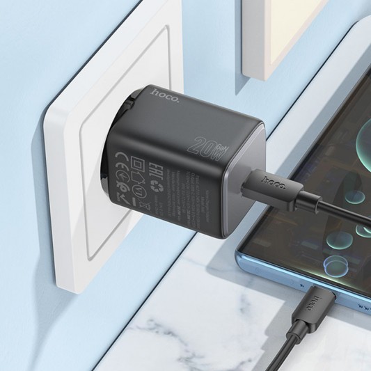 СЗУ Hoco N40 Mighty PD20W (1USB-C) + кабель Type-C to Type-C Black - изображение 4