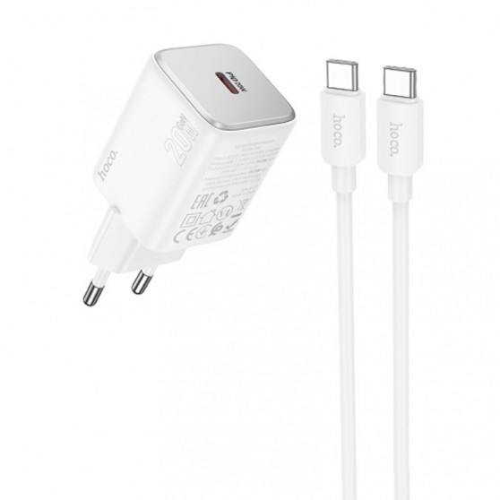 Блочок для зарядки Hoco N40 Mighty 1C PD20W + Type to Type-C, White