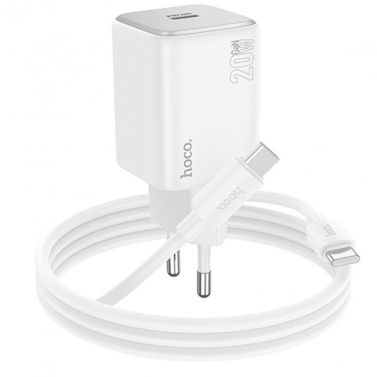 Блок для заряджання Hoco N40 Mighty 1C PD20W + Type to Type-C, White - зображення 1 