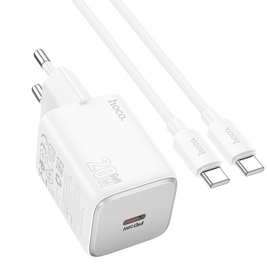 Блок для заряджання Hoco N40 Mighty 1C PD20W + Type to Type-C, White - зображення 2 