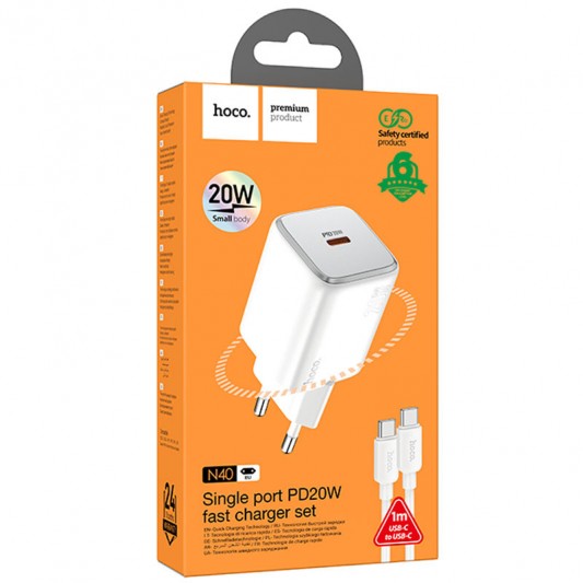Блок для заряджання Hoco N40 Mighty 1C PD20W + Type to Type-C, White - зображення 3 