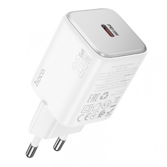 Блок для заряджання Hoco N40 Mighty 1C PD20W, White