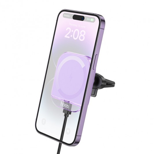Автодержатель с БЗУ Hoco HW17 Crystal (air outlet) Romantic purple