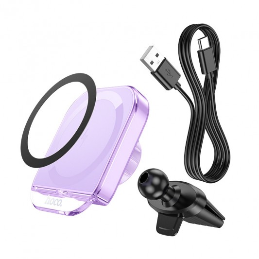Автодержатель с БЗУ Hoco HW17 Crystal (air outlet) Romantic purple - изображение 1