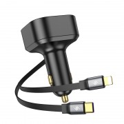 Зарядка в прикуриватель авто Hoco NZ13 Clever PD30W with telescopic cable Type-C to Lightning, Black