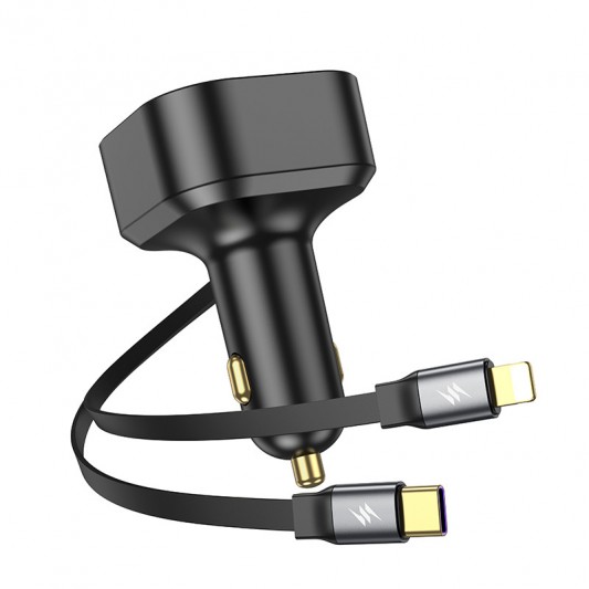 АЗУ Hoco NZ13 Clever PD30W + выдвижные кабеля Type-C and Lightning Black - изображение 2