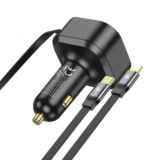 АЗУ Hoco NZ13 Clever PD30W + выдвижные кабеля Type-C and Lightning Black - изображение 4