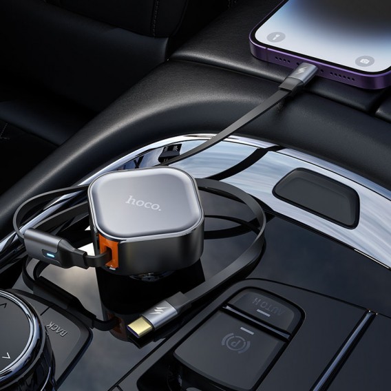 Зарядка в прикурювач авто Hoco NZ13 Clever PD30W з телескопічним cable Type-C to Lightning, Black