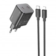 СЗУ Hoco N42 Elogiado PD45W (2USB-C) + кабель Type-C to Lightning Black