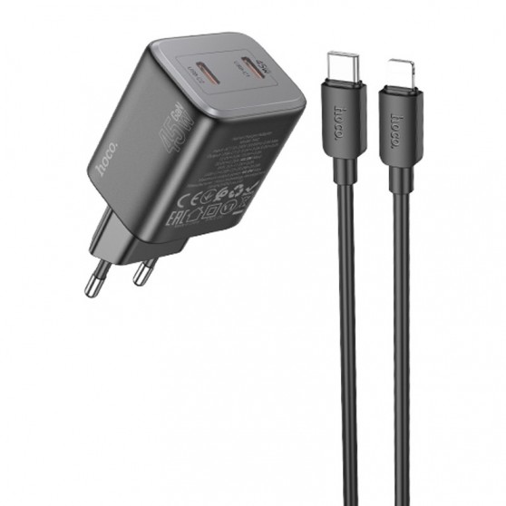СЗУ Hoco N42 Elogiado PD45W (2USB-C) + кабель Type-C to Lightning Black