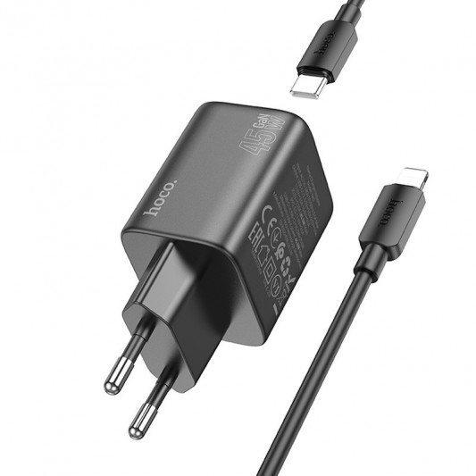 СЗУ Hoco N42 Elogiado PD45W (2USB-C) + кабель Type-C to Lightning Black - изображение 1