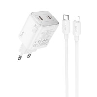 Блок живлення Hoco N42 Elogiado PD45W (2USB-C) + кабель Type-C to Lightning White