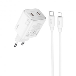 Блок питания Hoco N42 Elogiado PD45W (2USB-C) + кабель Type-C to Lightning White