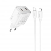 СЗУ Hoco N42 Elogiado PD45W (2USB-C) + кабель Type-C to Lightning White