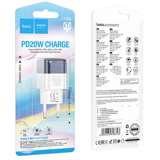 СЗУ Hoco C125A Transparent PD20W (1USB-C) Transparent blue - изображение 5