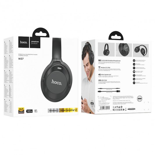 Накладные беспроводные наушники Hoco W37 Sound Active Noise Reduction Ultimate black - изображение 2
