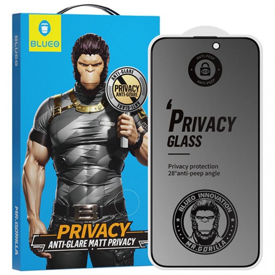 Защитное 2.5D стекло Blueo Full Cover Anti-Peep Matte для Apple iPhone 15 Pro (6.1") Черный