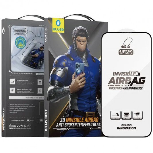 Защитное 3D стекло Blueo Invisible Airbag Anti-broken для Apple iPhone 14 Pro / 15 / 16 (6.1") Черный - изображение 6