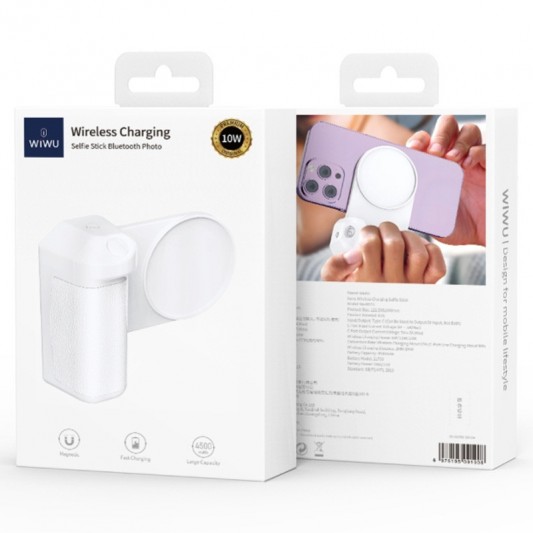 Портативний ЗП Power Bank WIWU Wi-W016+Selfie Stick з БЗП 4500 mAh White - зображення 3 
