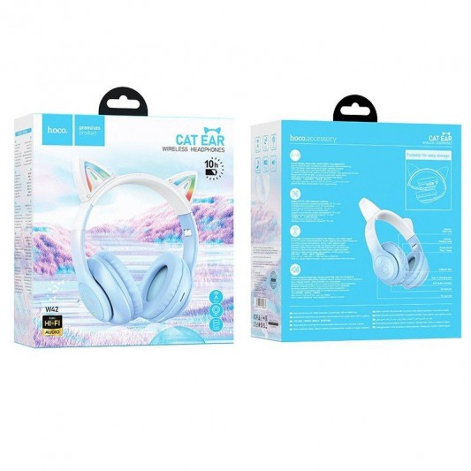 Накладные беспроводные наушники Hoco W42 Cat, Crystal Blue - изображение 3