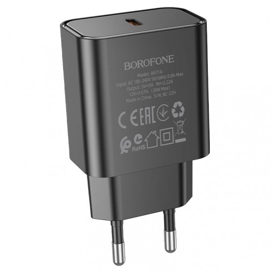 Блок живлення Borofone BA71A PD20W (1USB-C) Чорний