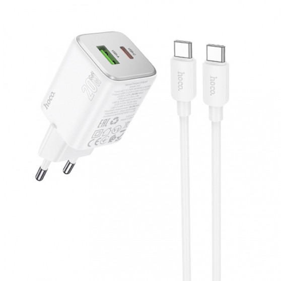 СЗУ Hoco N41 Almighty PD20W+QC3.0 (1USB-A/1C) + кабель Type-C to Type-C White