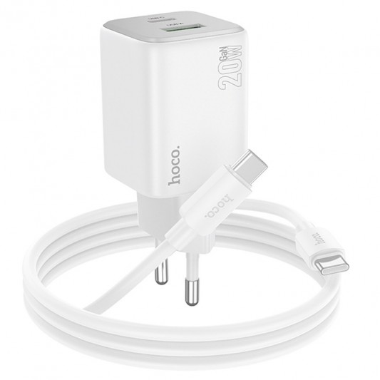 СЗУ Hoco N41 Almighty PD20W+QC3.0 (1USB-A/1C) + кабель Type-C to Type-C White - изображение 1